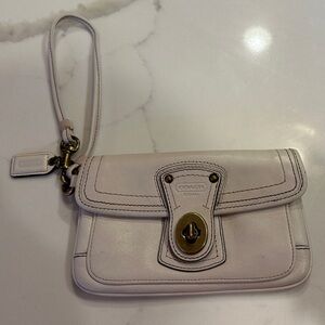 Coach White leather  Wristlet with bronze Accents